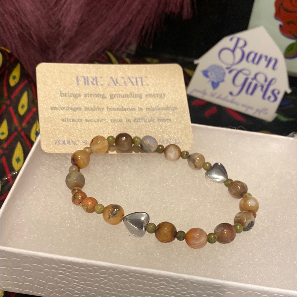 Fire Agate Beaded Bracelet with Silver Accents